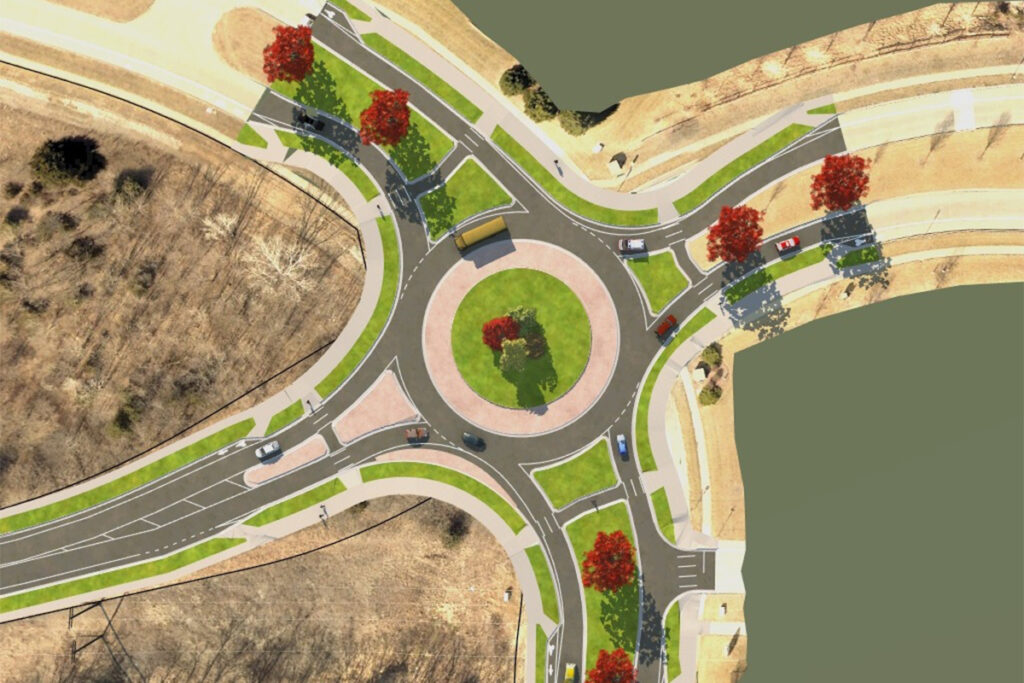 aerial view of a new roundabout design rendered in 3D