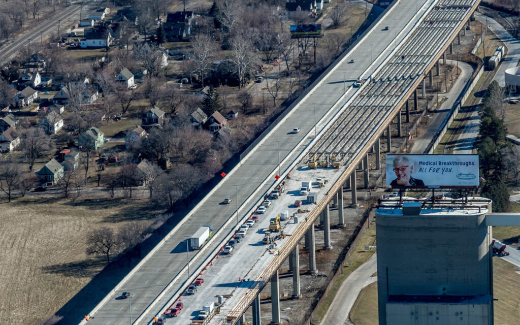 Aerial view photo of I-75 over the Rouge River in Michigan