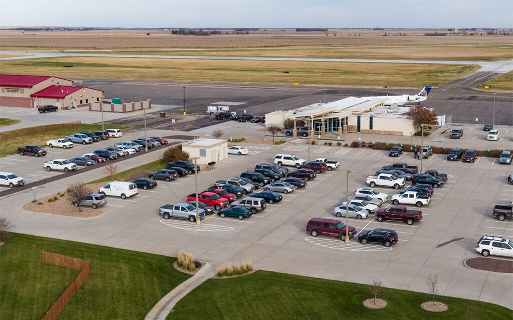 Aerial view of Kearney Regional Airport parking lot in Kearny, Nebraska