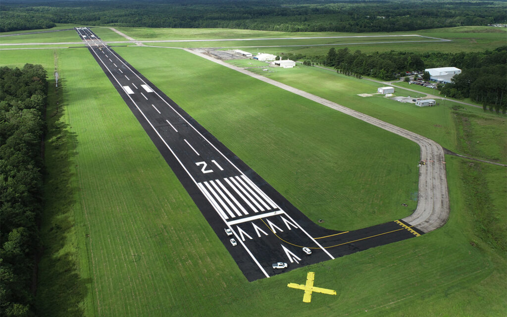 Aerial view of LaGrange Callaway Airport Runway 3-21 in Georgia