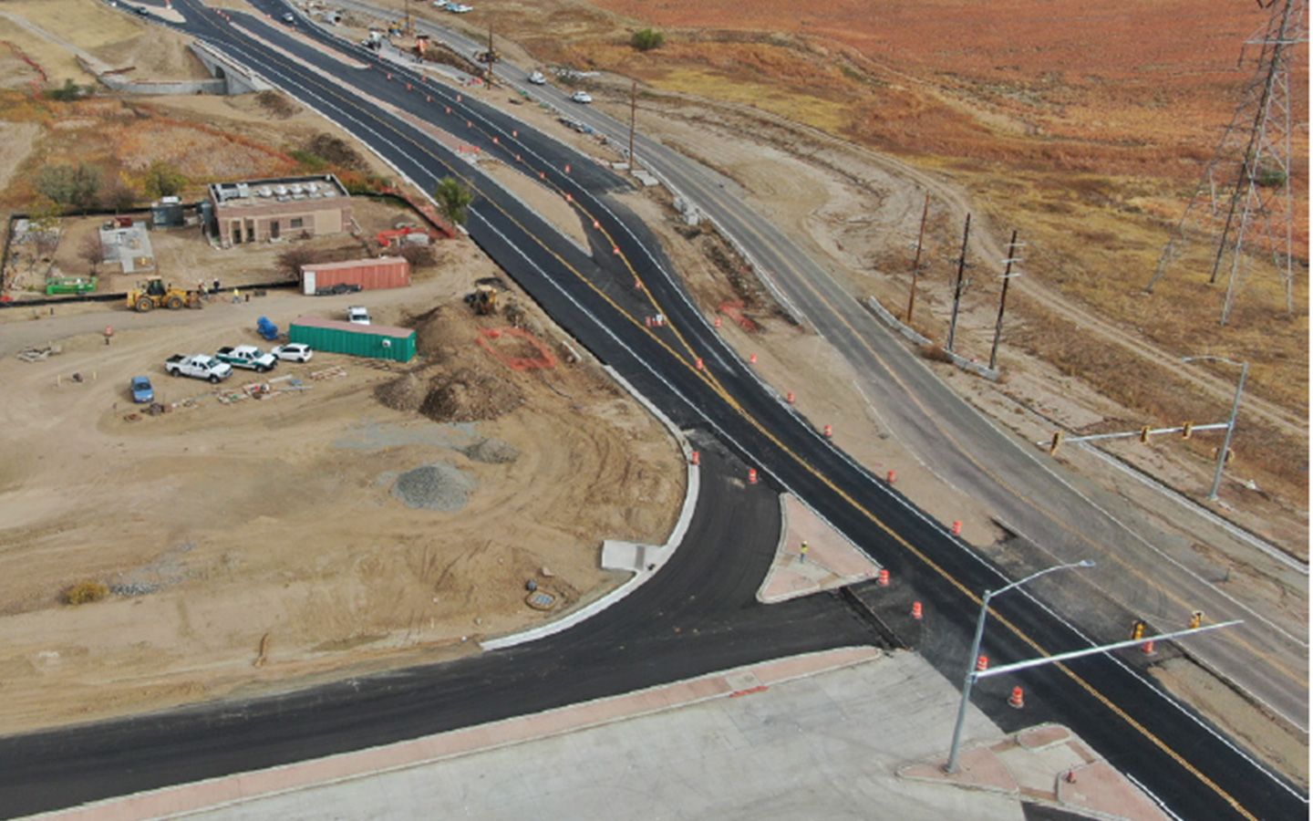 Aerial view photo of Quincy Avenue and Gun Club Road intersection during construction in Colorado