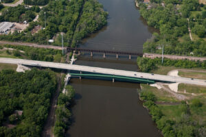 Aerial view photo of bridge over Stearns road in Illinois