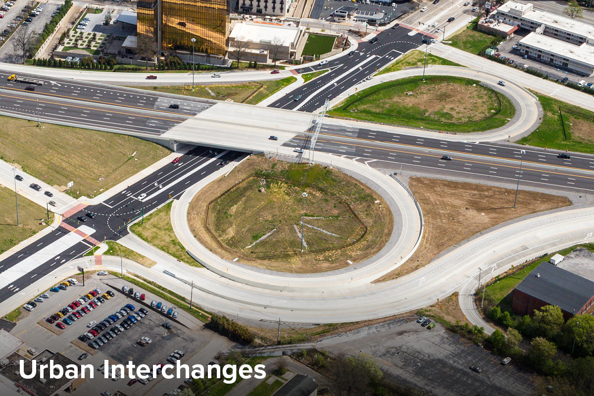 aerial view of I-124 interchange in Chattanooga, TN