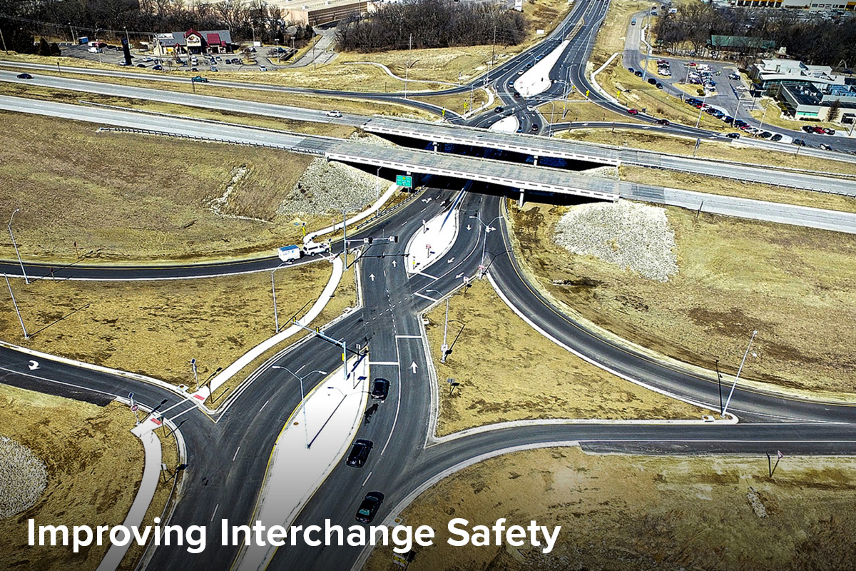 aerial view of a new diverging diamond interchange