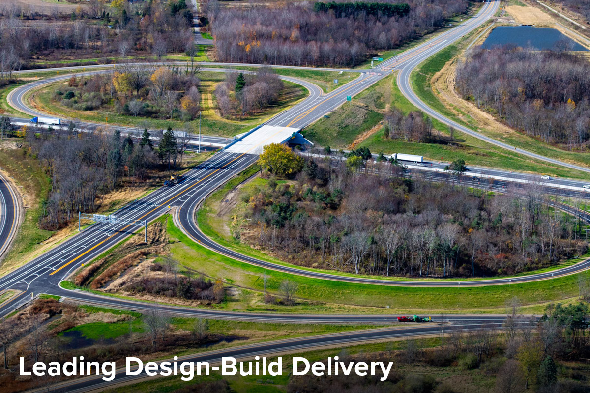 aerial view of an interchange on the new US-31 connector in Michigan after construction was completed