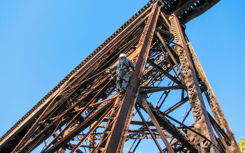 Benesch's inspector assessing a rail bridge in Kentucky