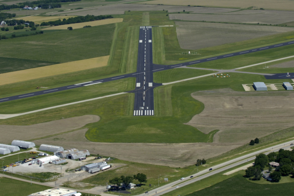 Aerial image of Runway 18-36 at Beatrice Municipal Airport