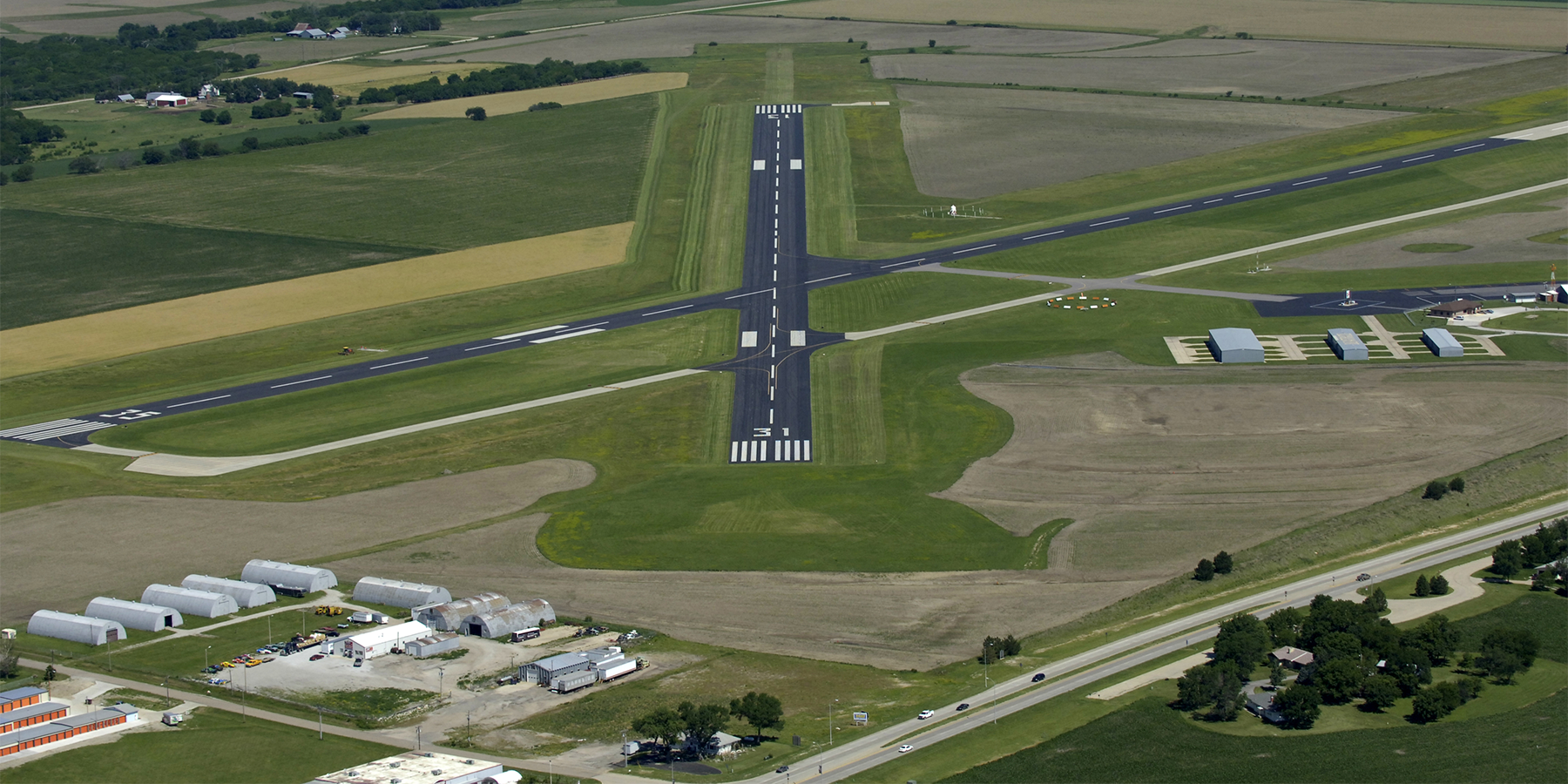 Aerial image of Runway 18-36 at Beatrice Municipal Airport