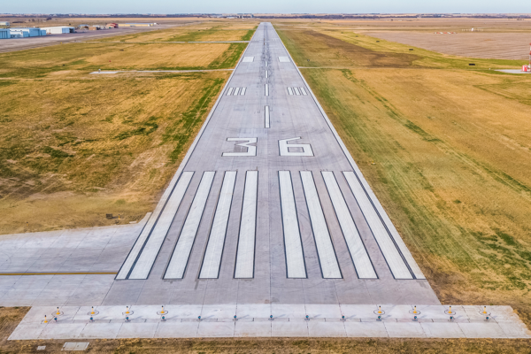 Aerial view of Kearney Regional Airport Runway 18-36