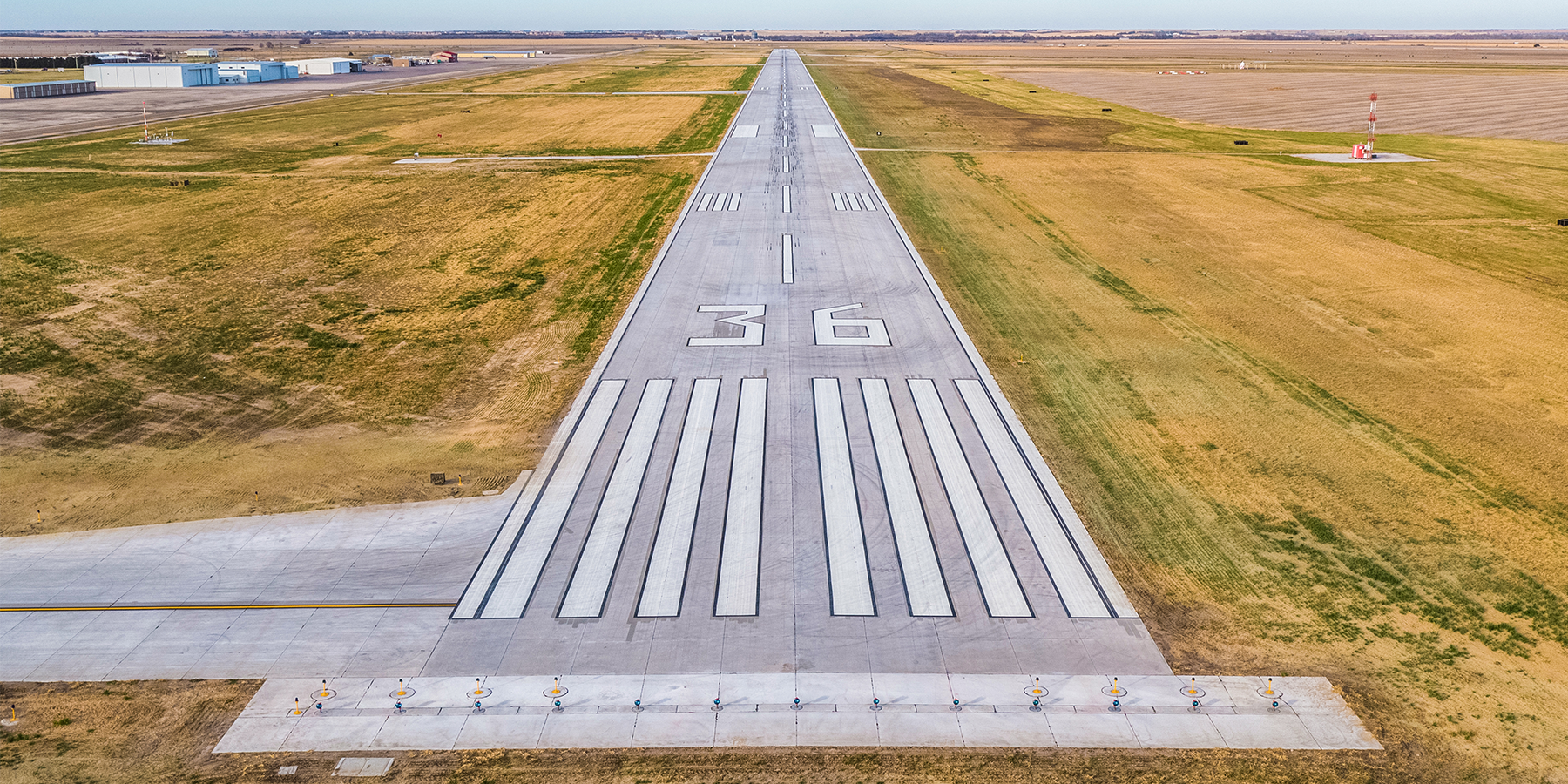 Aerial view of Kearney Regional Airport Runway 18-36