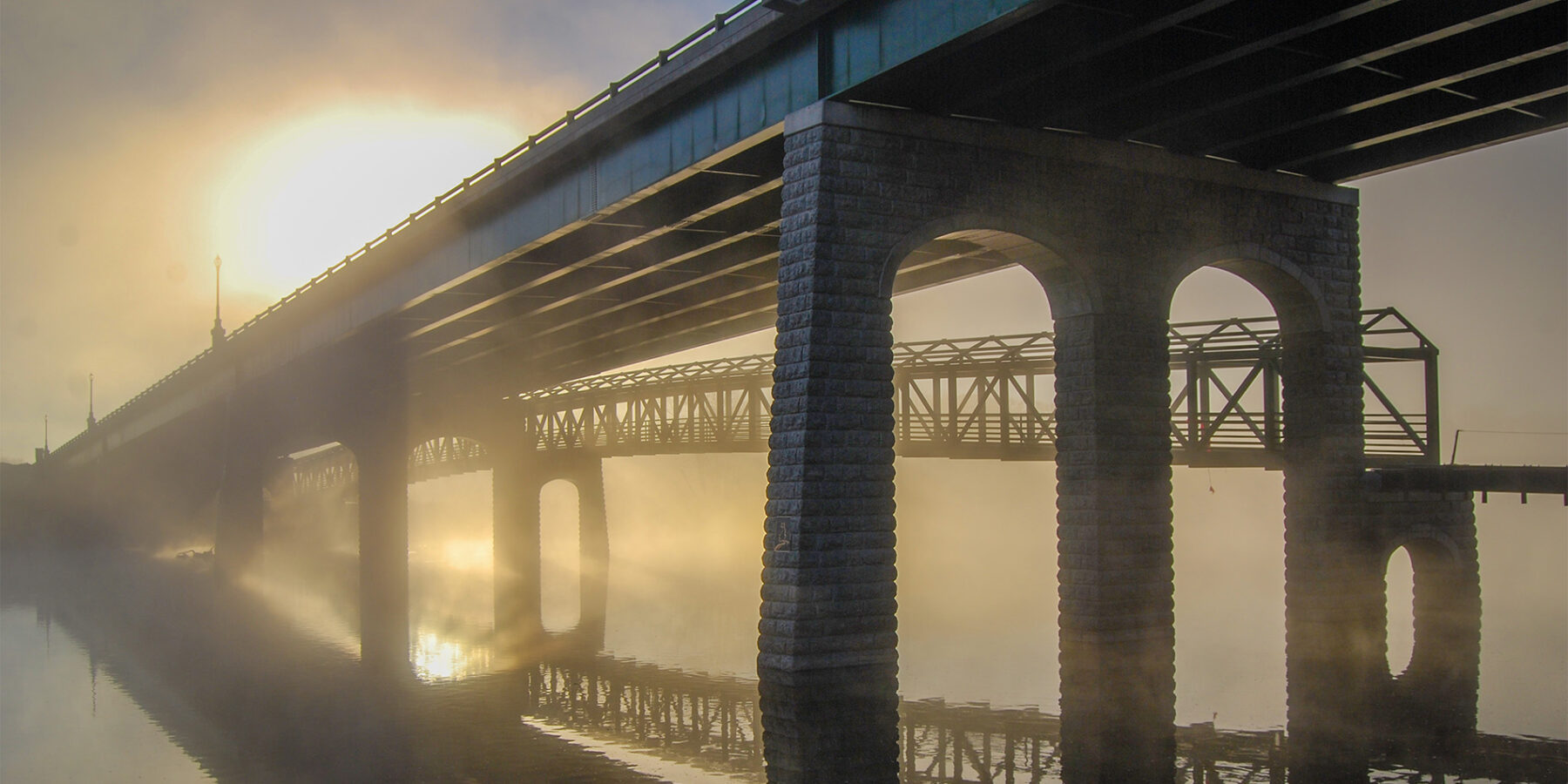 Photo of Stearns Road over the Fox River at dawn