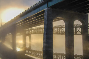 Photo of Stearns Road over the Fox River at dawn