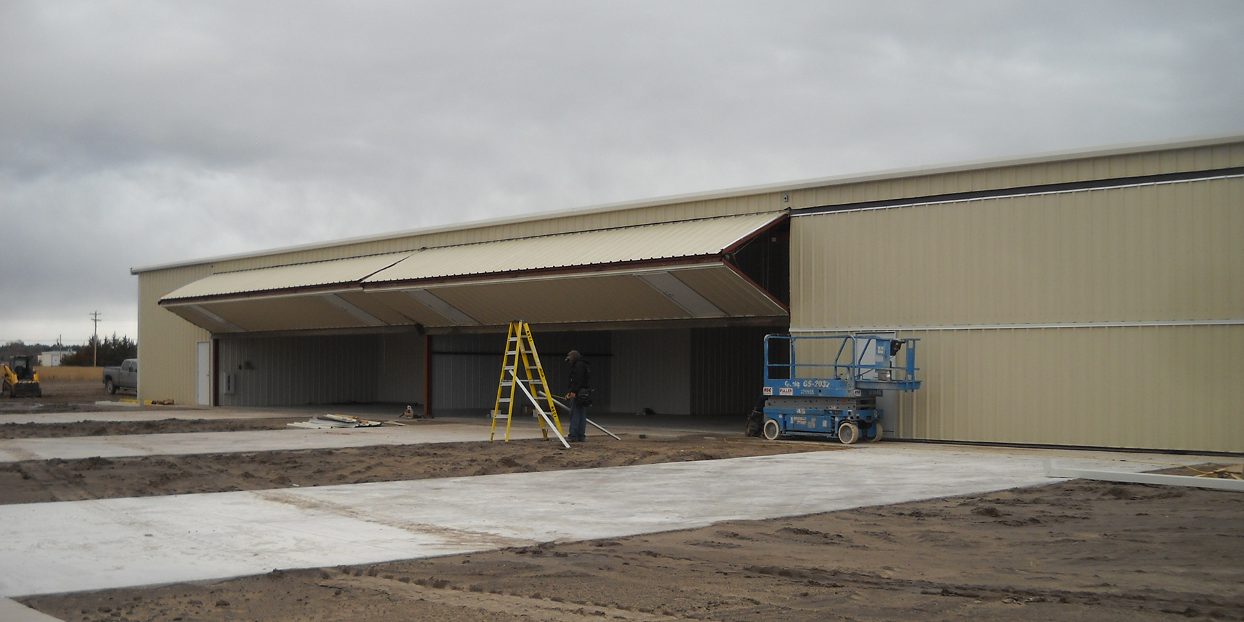 Photo of a new hangar under construction at Miller Field