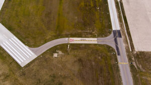 An photo from above showing a detail of the runway in Kearney