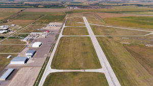 A photo from above of the Kearney Regional Airport runway