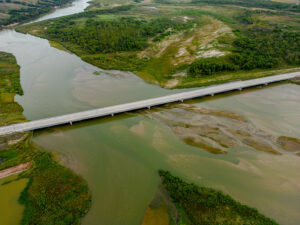 A photo from above of one of the Niobrara West Bridges over the Niobrara river