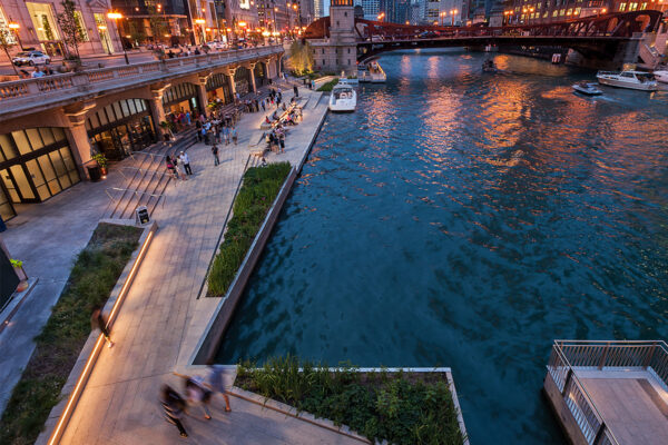 Aerial view of Chicago Riverwalk