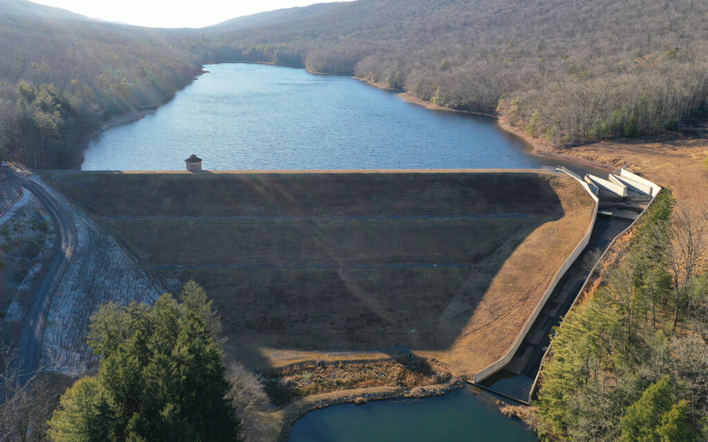 Aerial view photo of Indian Run Dam in Pennsylvania