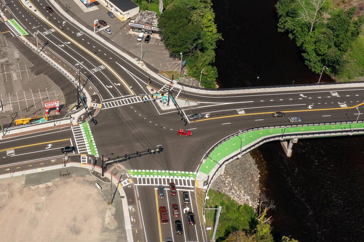 Photo aerial view of Route 147 Complete Streets revitalization in Agawam, Massachusetts