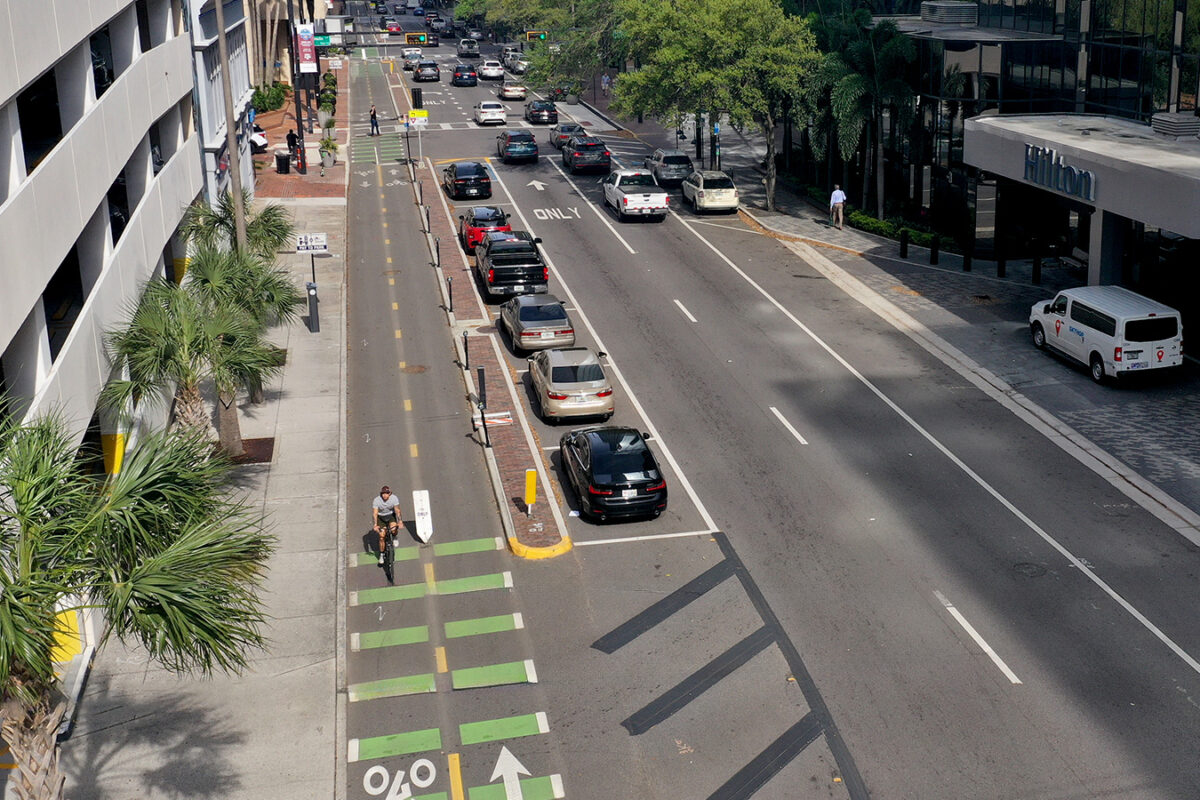 Photo aerial view of SR60 Jackson Street complete streets in Tampa, Florida