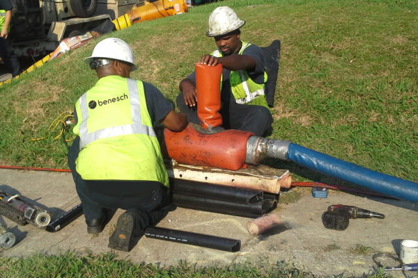 Photo of Benesch's employee working on combined sewer overflown in Kansas