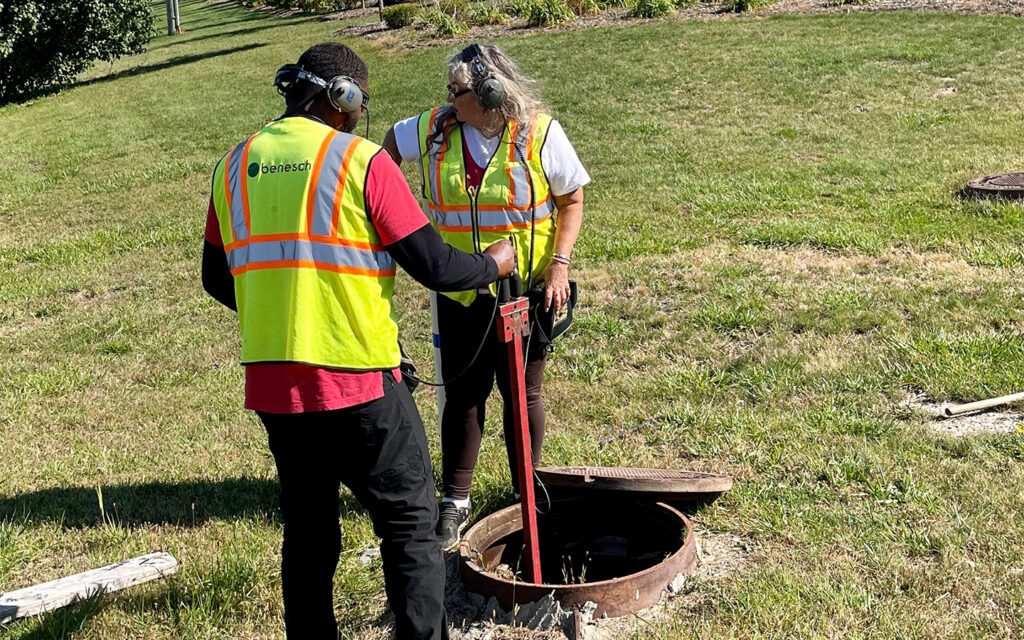 Photo of Benesch's employees performing leak detection in Romulus, Michigan