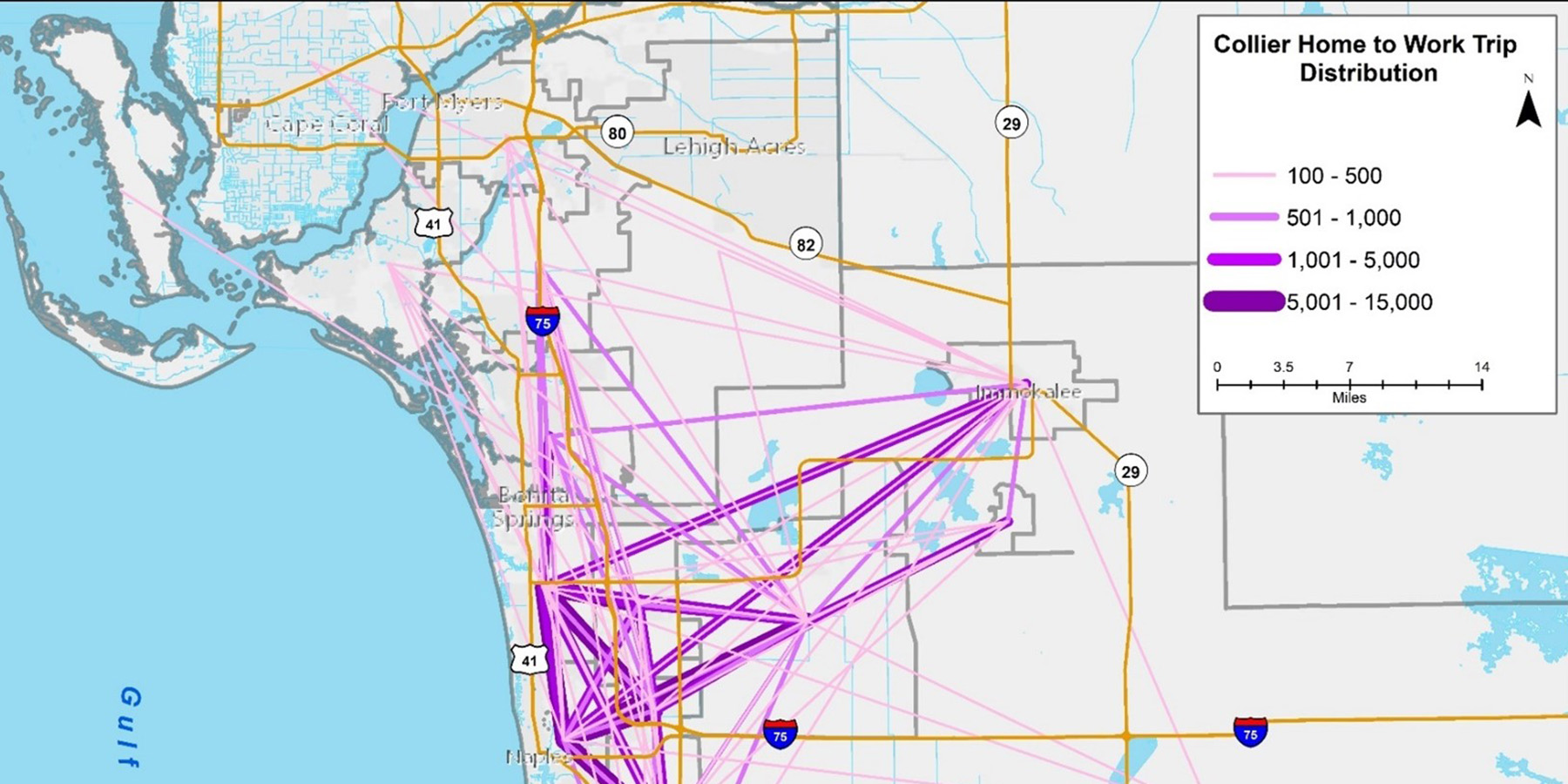 A photo of a map showing origin destination lines