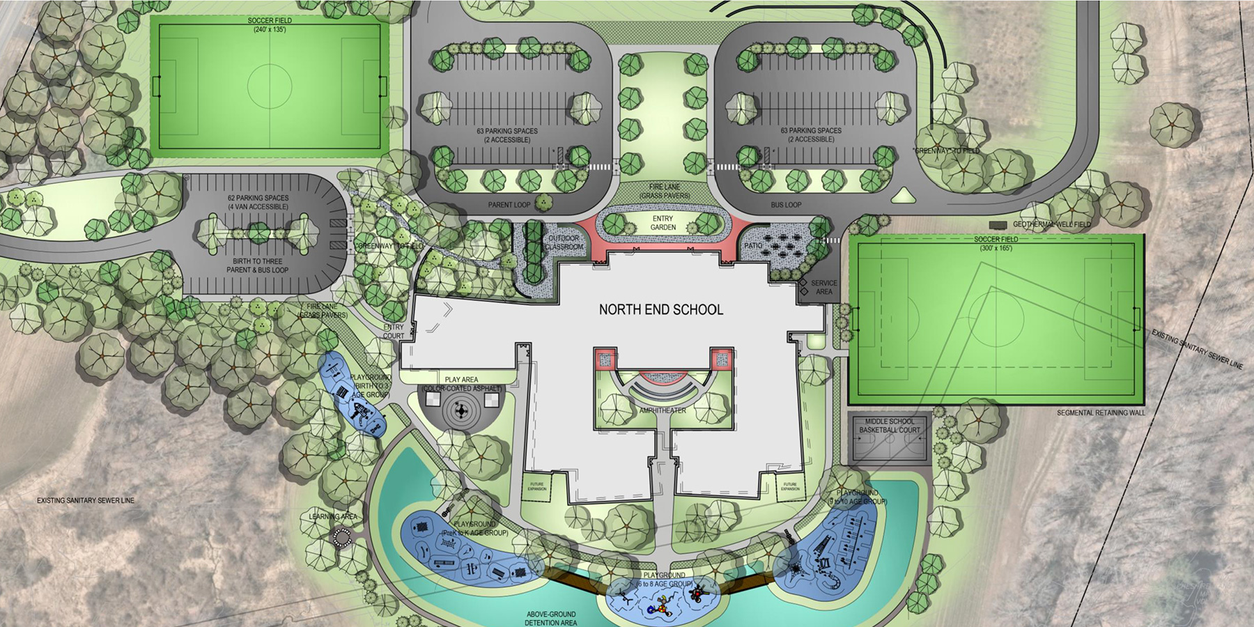 Photo of the conceptual site plan for North End Elementary School in Connecticut