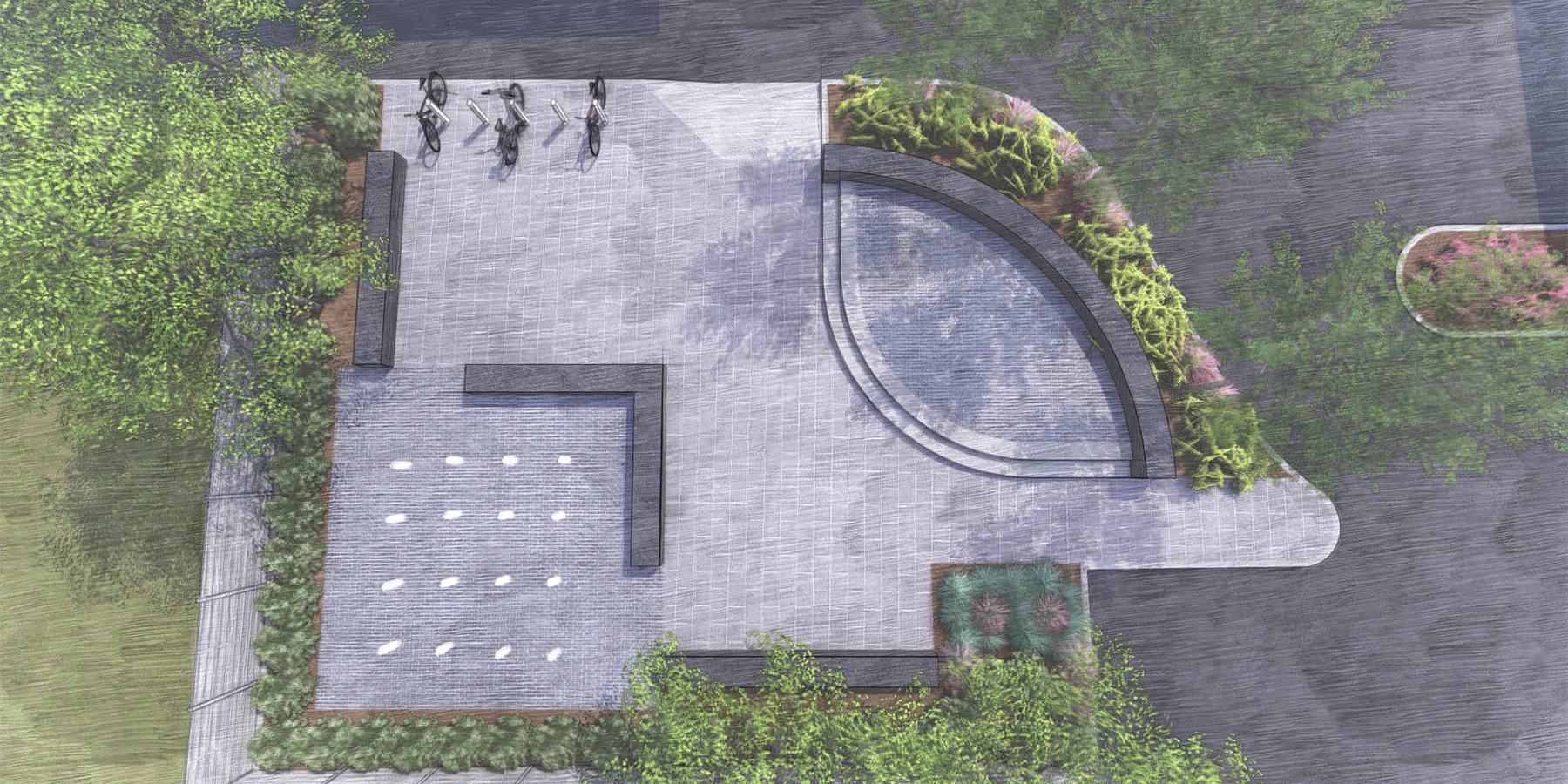 Aerial view rendering of Fair Haven Community Health Clinic's park in Connecticut