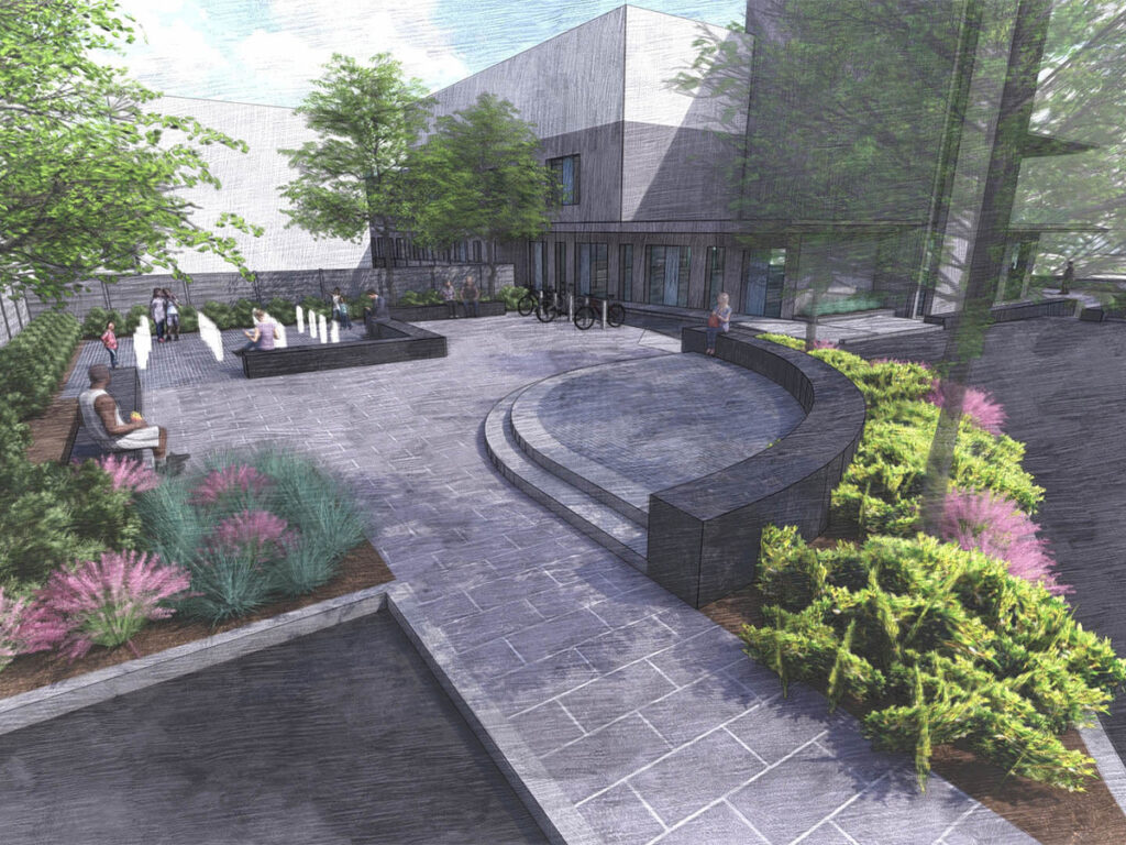 Angled view rendering of Fair Haven Community Health Clinic's park in Connecticut