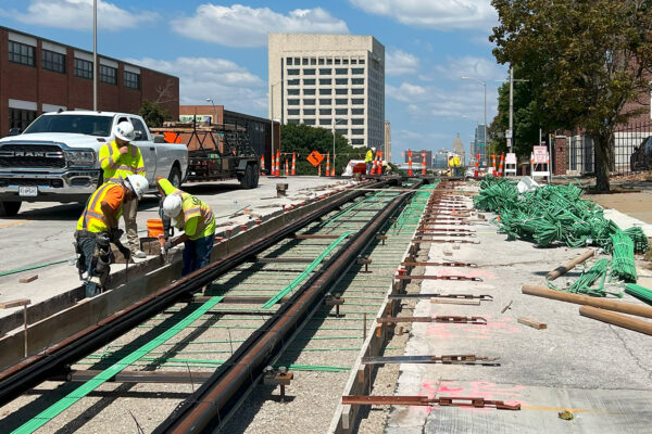 Construction photo of the Kansas City Streetcar Main Street extension