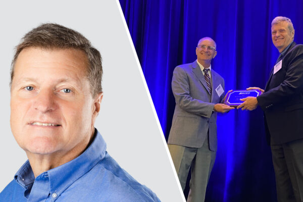 A photo of Matt Card and a photo of Matt Card receiving an award