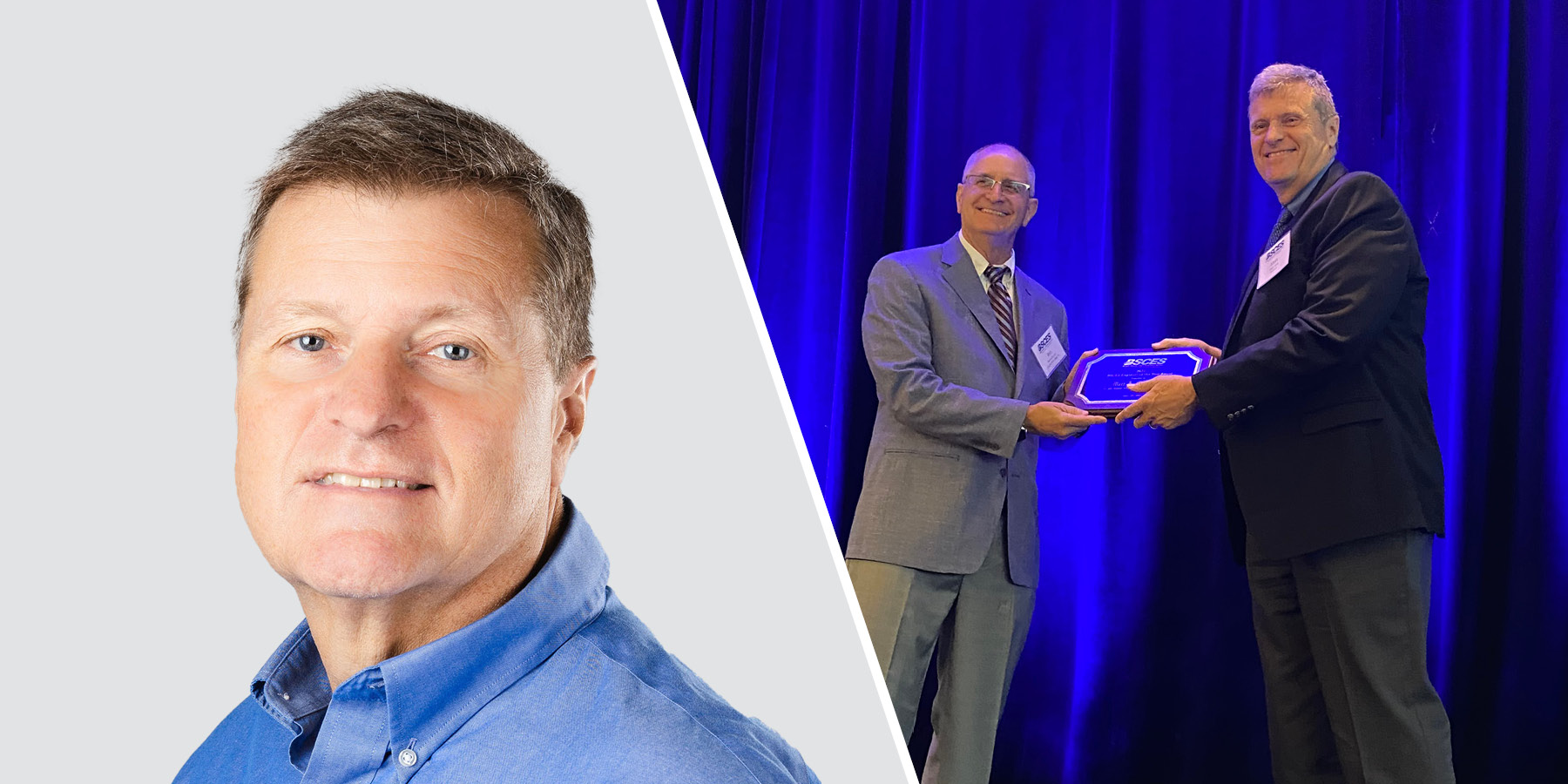 A photo of Matt Card and a photo of Matt Card receiving an award