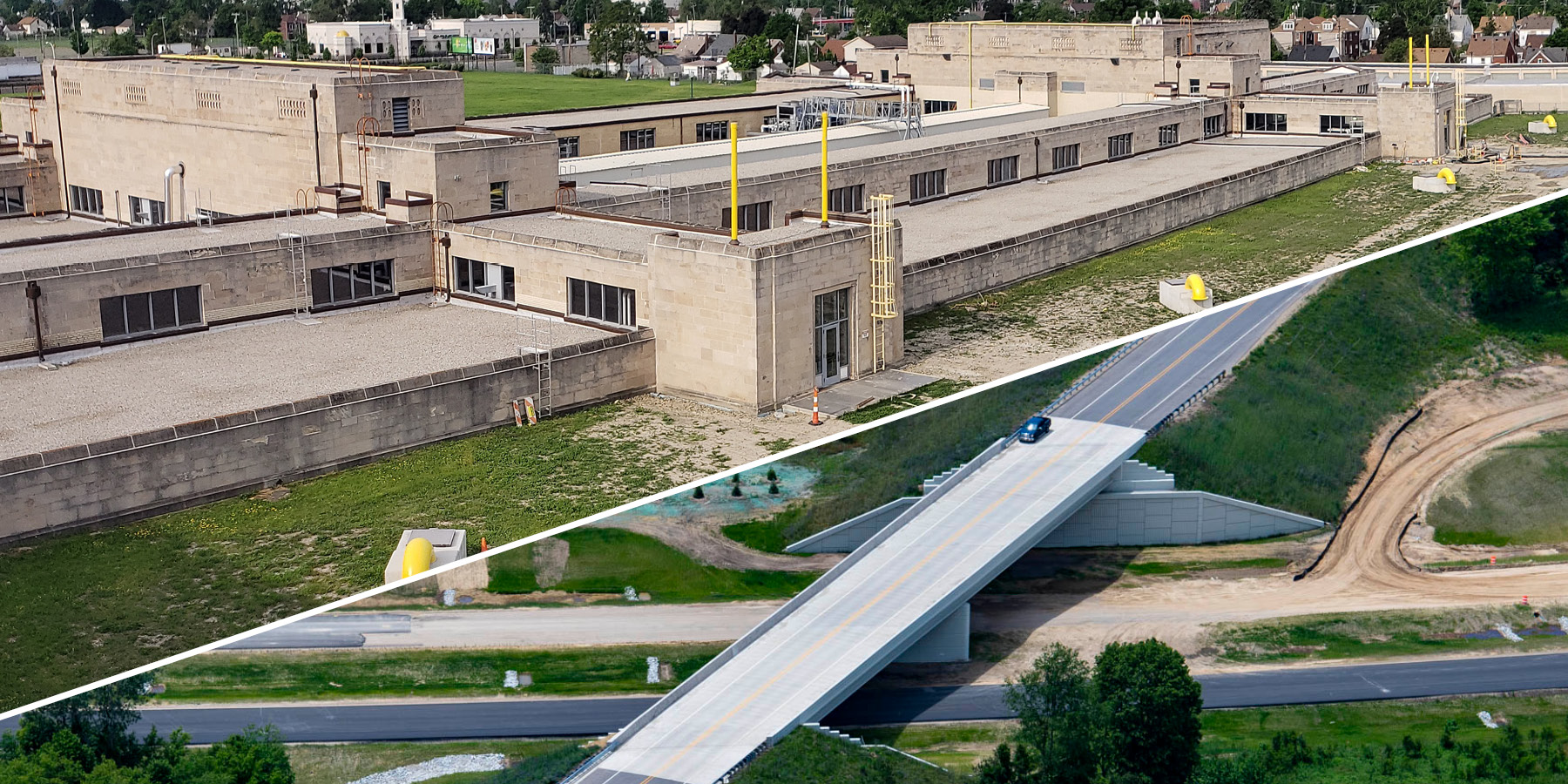 A photo of Springwells Water Treatment Plant and US-31 Connector roadway