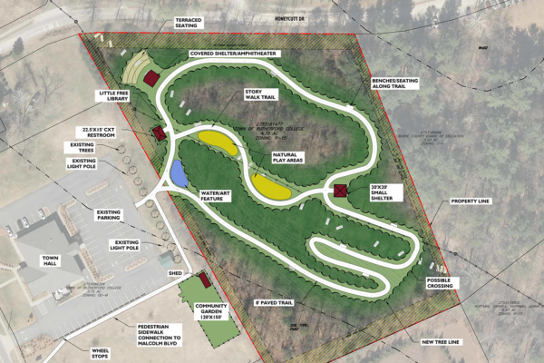 map of a park with lines noting where a path should go