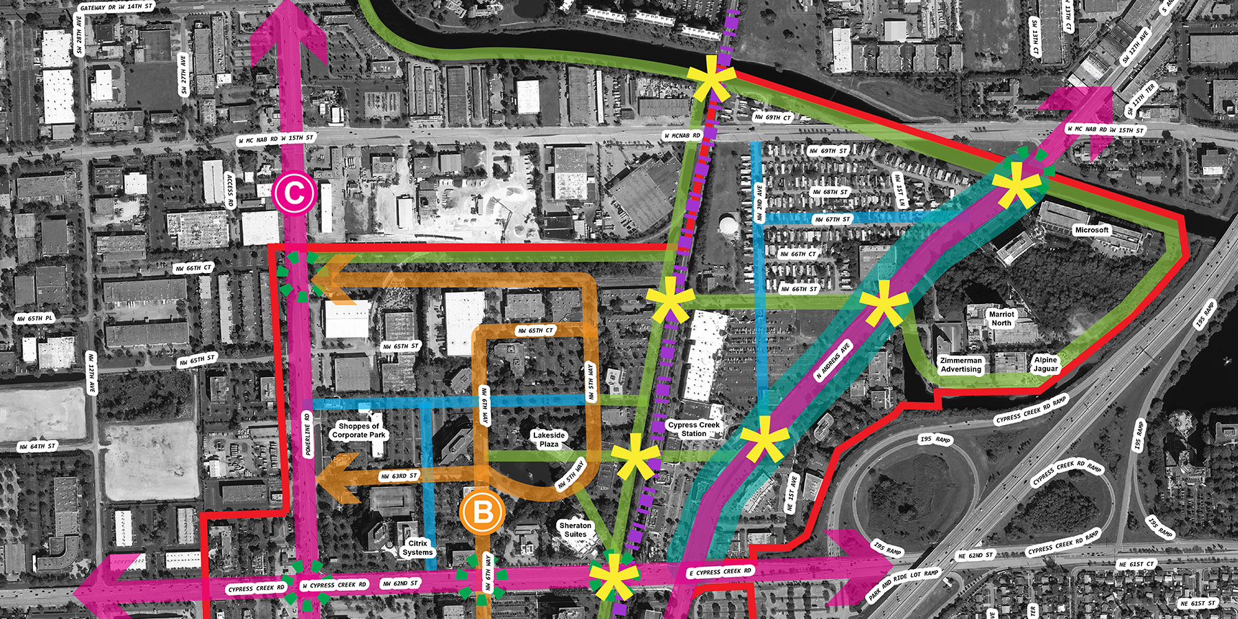 Illustration of a proposed connectivity map for the Uptown Villages in Fort Lauderdale, Florida