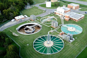 Aerial photo of a water treatment plan in Kansas