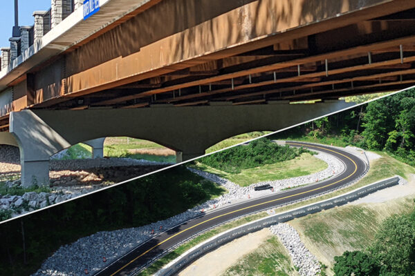 A photo of the Southeast Park Access Bridge and a photo of State Route 56 Slide Repair