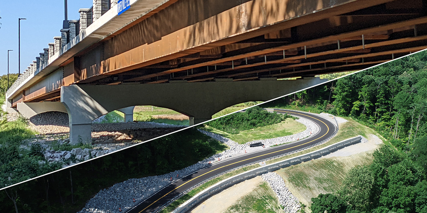 A photo of the Southeast Park Access Bridge and a photo of State Route 56 Slide Repair