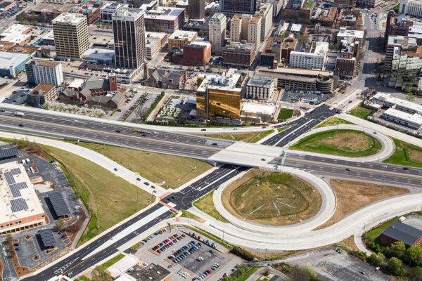 Aerial photo of I-124 reconstruction in Chattanooga, Tennessee