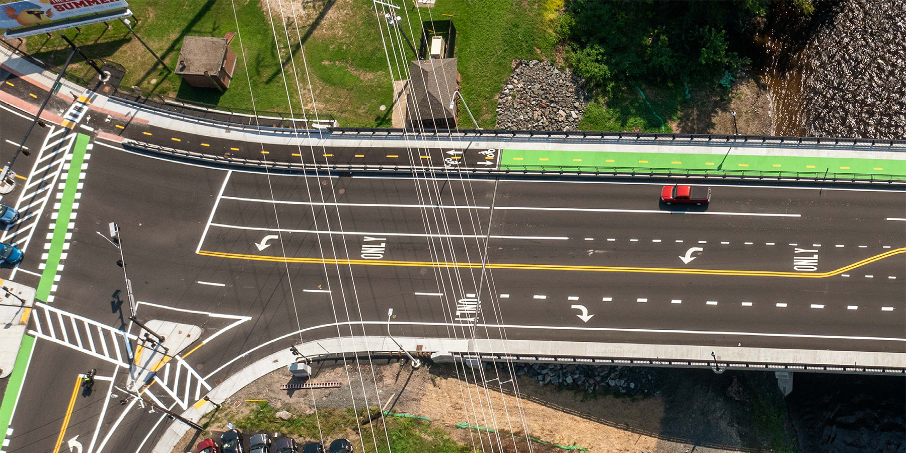 Photo aerial view of Route 147 Complete Streets revitalization in Agawam, Massachusetts