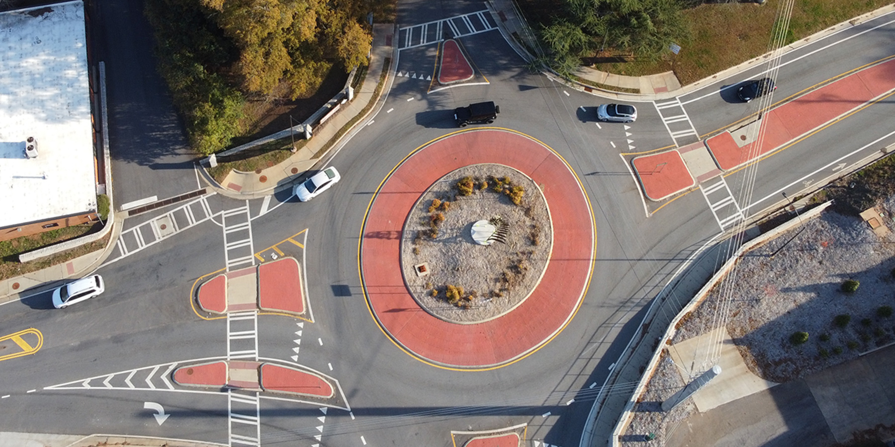 Aerial view photo of the roundabout at South Milledge and Whitehall Road corridor in Athens-Clarke County in Georgia