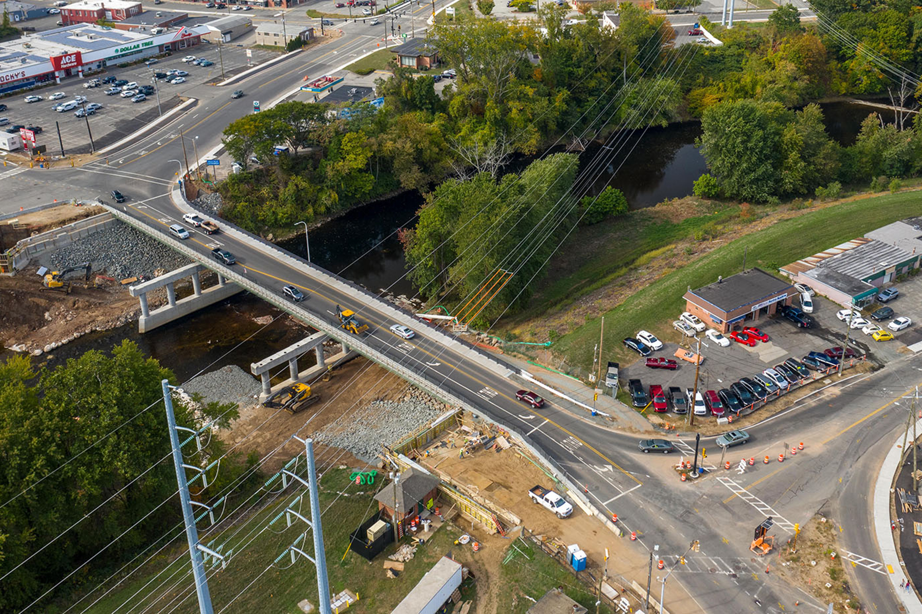 aierial view of the Route 147, 75 and 159 project during construction