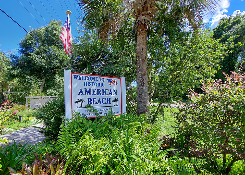 A photo of the historic American Beach welcome sign