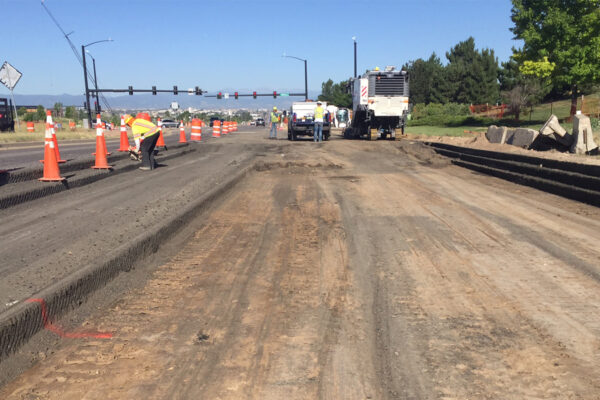 photo of contstruction on Arapahoe Road, showing staged construction with traffic coming through the construction site