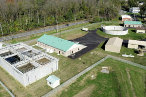 Aerial view photo of a wastewater treatment plant in Bath Borough, Pennsylvania