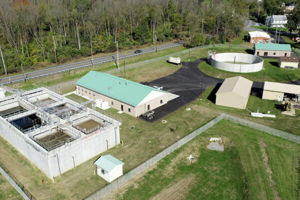 Aerial view photo of a wastewater treatment plant in Bath Borough, Pennsylvania