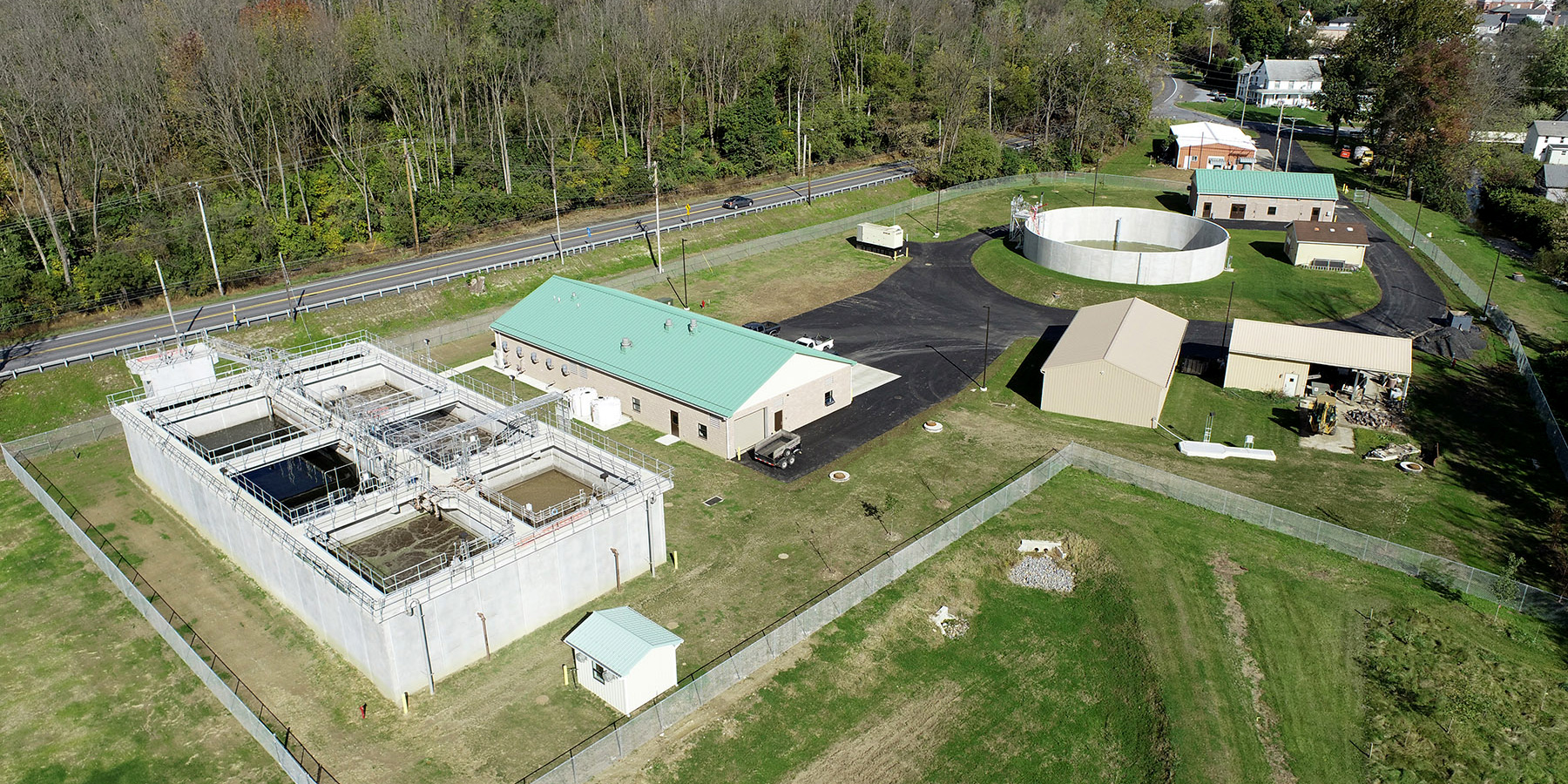 Aerial view photo of a wastewater treatment plant in Bath Borough, Pennsylvania