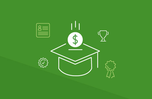 Illustration of a graduation cap with money going into it representing Benesch's training opportunities and benefits