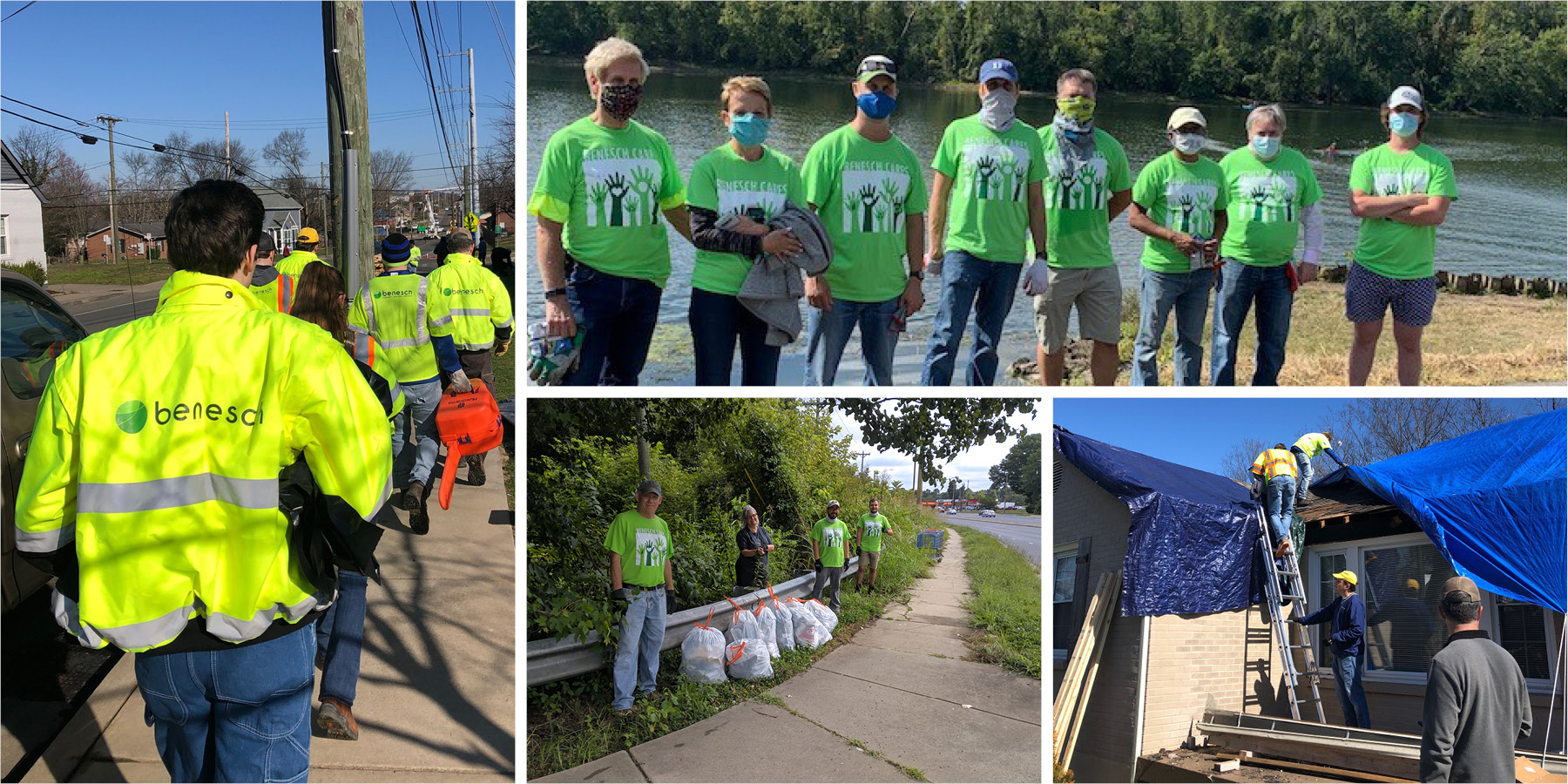 Photo collage of Benesch employees at various volunteering events for the 2020 Summer of Service program